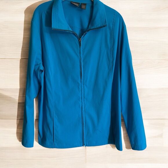 Chico's Additions  Teal Aqua Blue Zip Up  Sz‎ 3 Collared Windbreaker XL - Picture 1 of 11